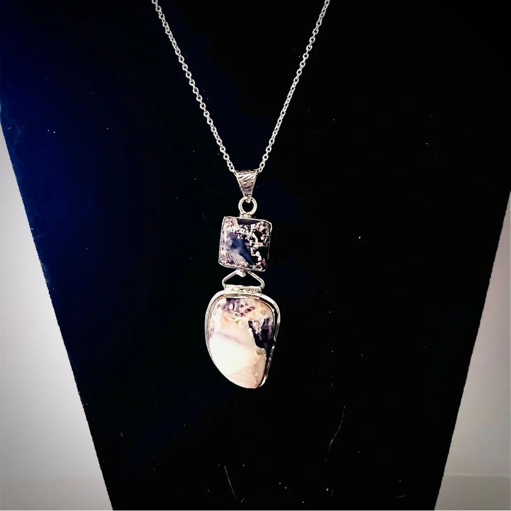 New Handmade Artisan Amethyst Dendritic Agate 925 Sterling Silver Mined Necklace